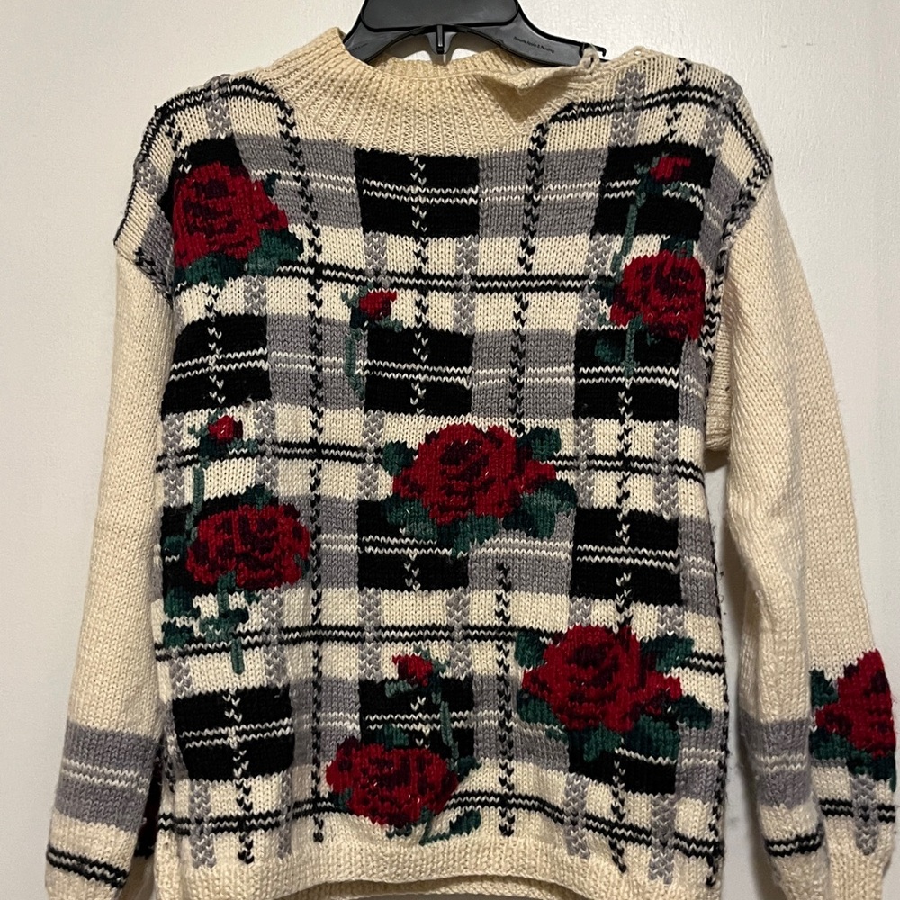 Floral Checkered Sweater